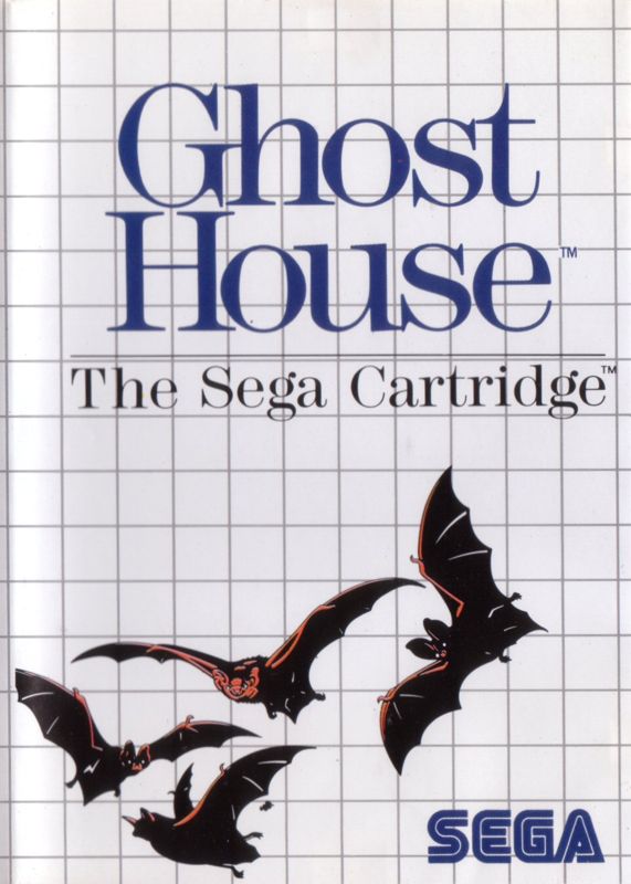 Portada del videojuego Ghost House. En ella se ve a cuatro murciélagos volando.