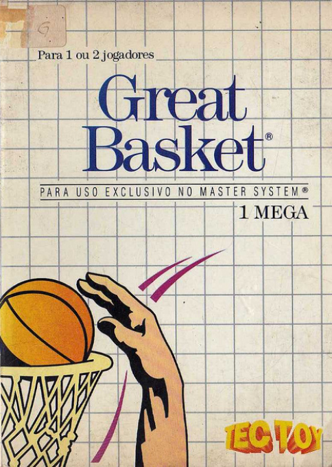 Portada brasileña de Great Basketball. En la parte superior vemos el título "Great Basket" En la parte inferior una mano empuja una pelota de baloncesto dentro de una canasta. En vez de el logotipo de SEGA aparece el de TECTOY.