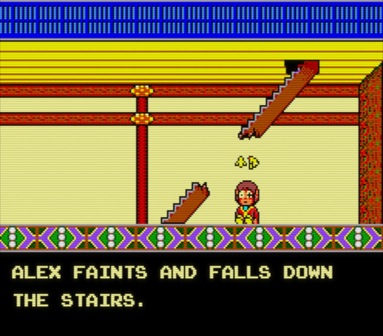 Alex está inconsciente en el suelo tras caer por una escalera rota.