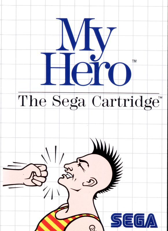 Portada del videojuego My Hero. En ella se ve un puño impactando la cara de una persona con cresta mohicana y una camiseta de tirantes a franjas rojas y amarillas.